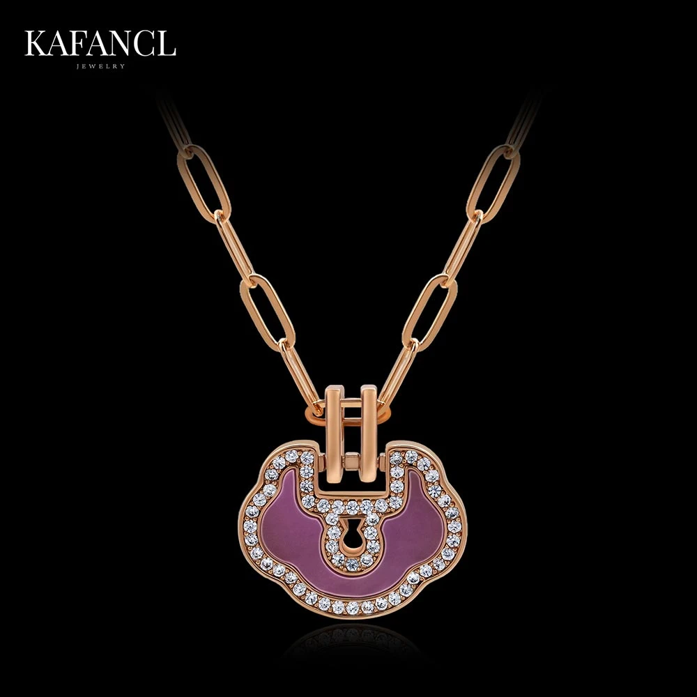 合金项链 镀K金 如意锁紫色项链女2025年高级感锁骨链  ZF-B751