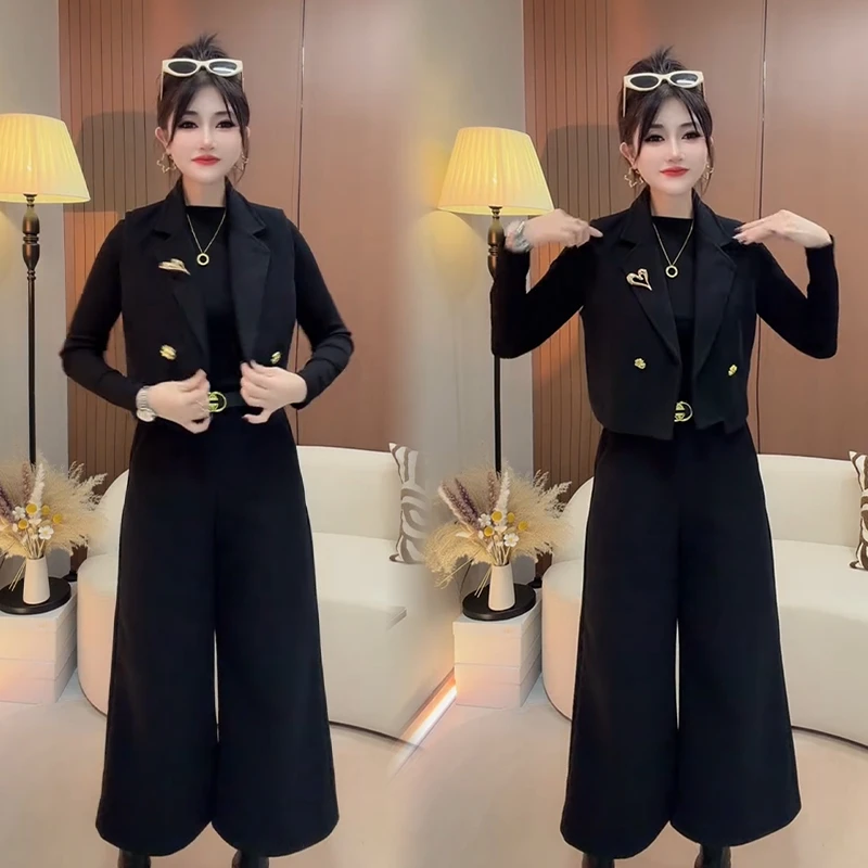 2025秋冬新款时尚显瘦气质网红高档套装女高级百搭宽松大码三件套