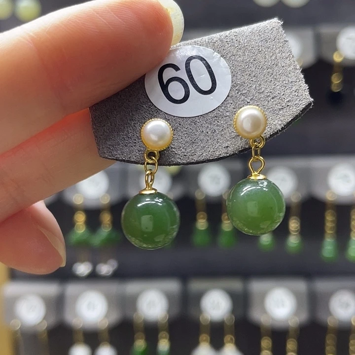 和田玉银S925镶嵌耳饰