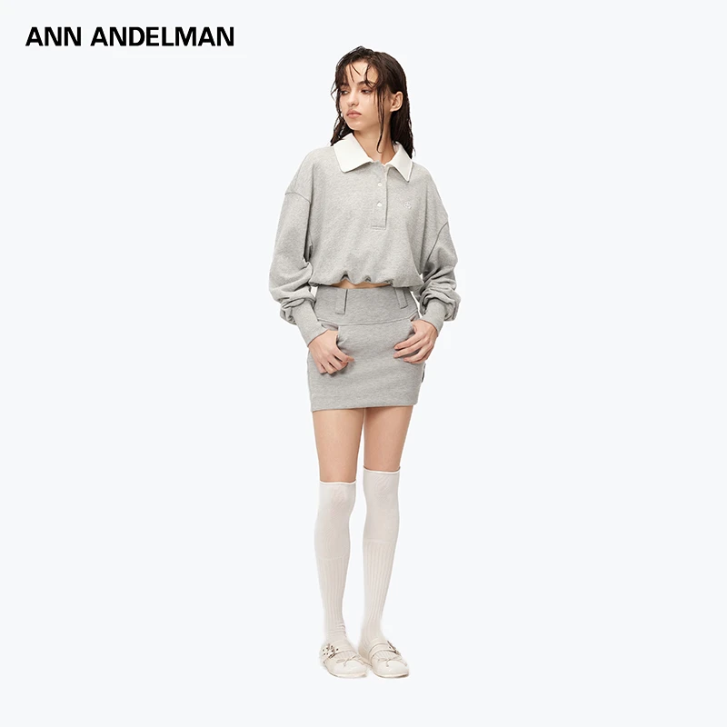ANN ANDELMAN 包臀裙 2025秋季新款高腰a字半身裙灰色短裙