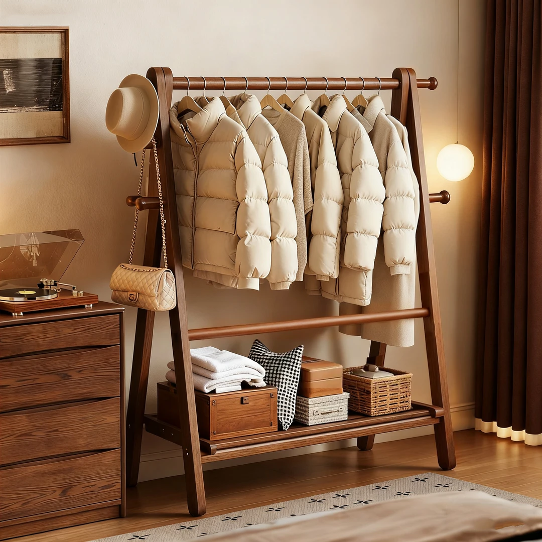 实木挂衣架落地衣帽架家用卧室临时放衣服懒人简易组装置衣置物架