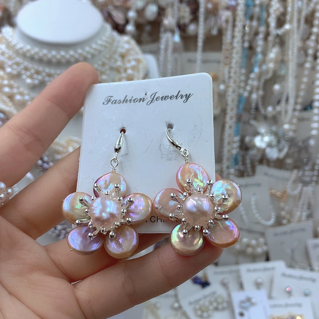 耳饰银S925镶嵌淡水珍珠