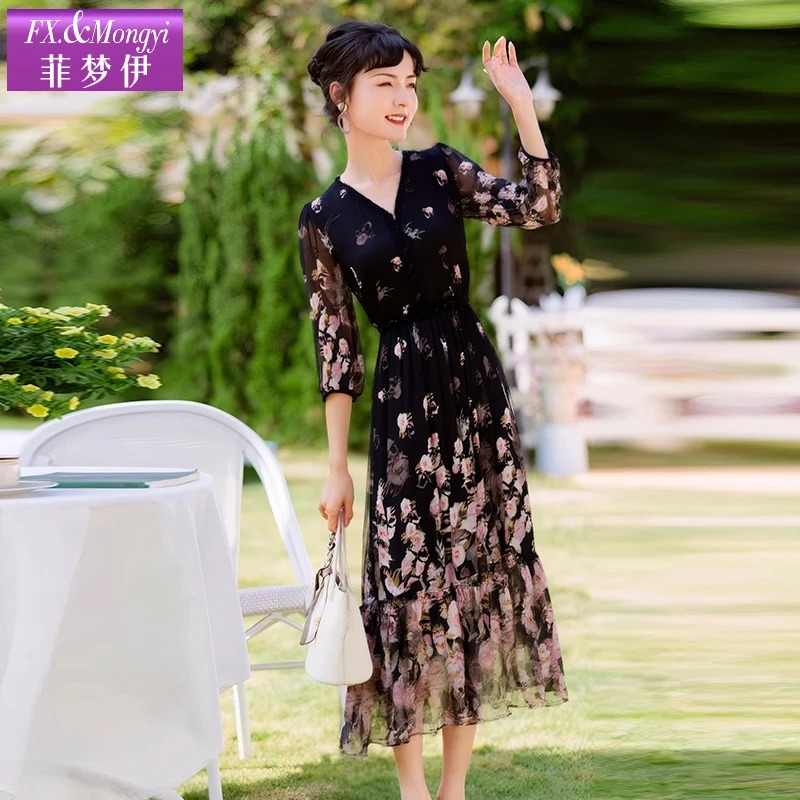 菲梦伊桑蚕丝亚麻新款时尚连衣裙FXXL1419