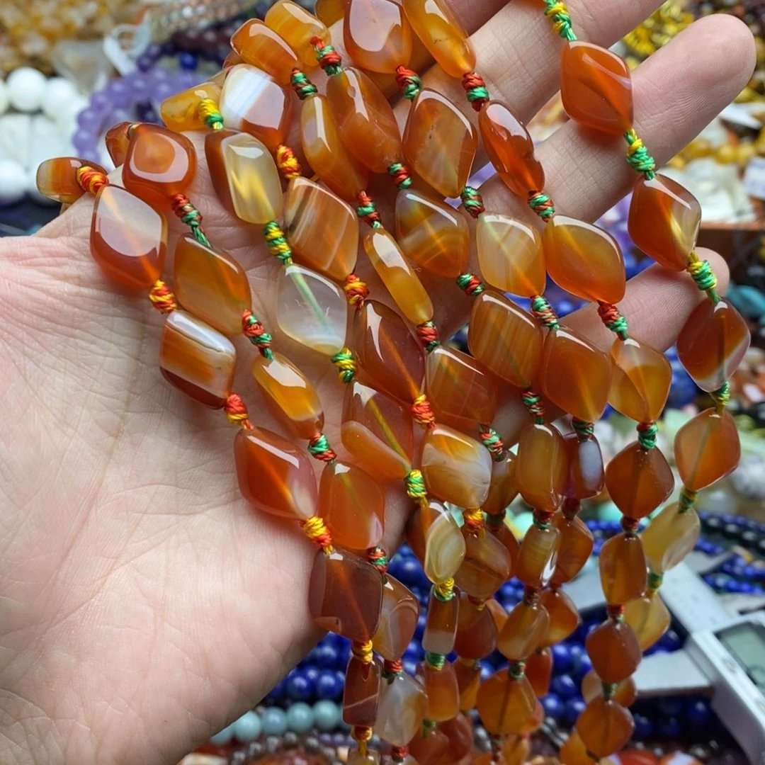 玛瑙/玉髓合金珠宝半成品一条18颗天然12×17红玛瑙菱形