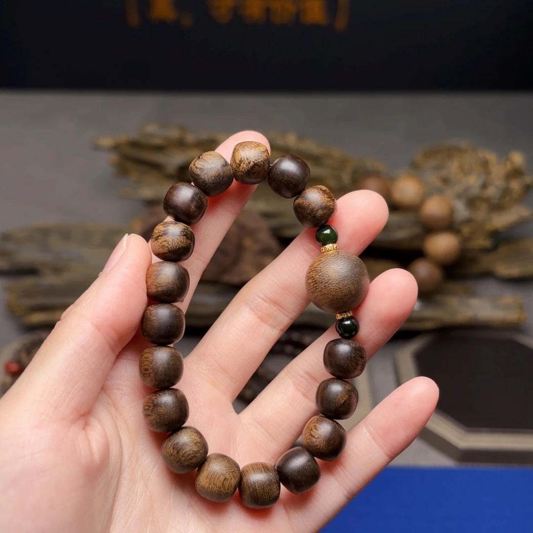 沉香手串越南芽庄白棋瘤疤1.0+芽庄绿棋留疤1.5配饰