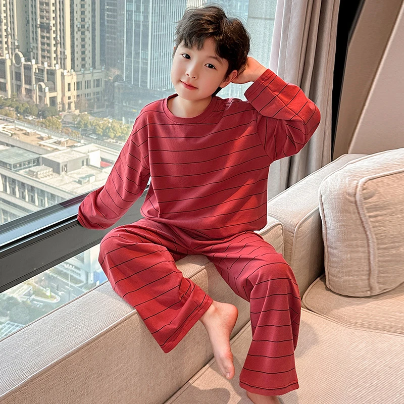 男童纯棉睡衣春季薄款长袖睡裤长裤6-16岁中大儿童全棉洋气卡