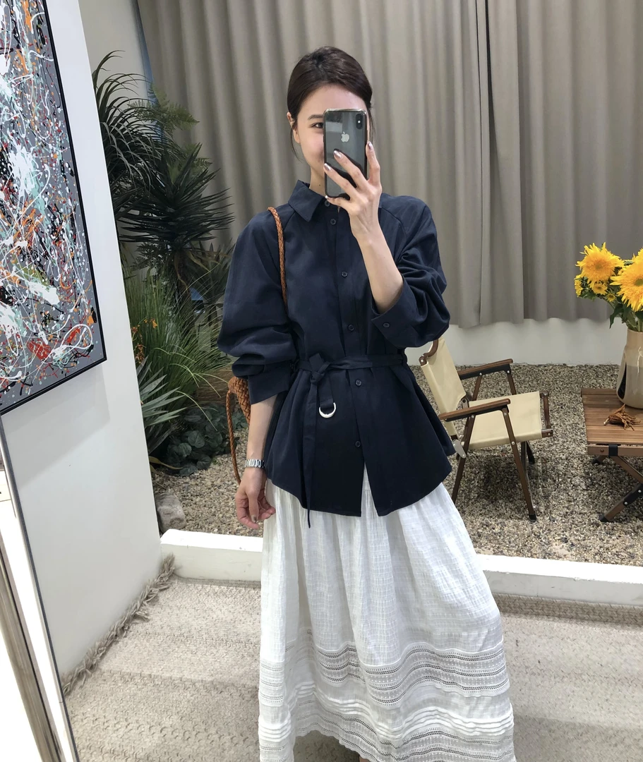 法式复古浪漫时尚显瘦2025新款翻领系带收腰气质显瘦衬衫外套女