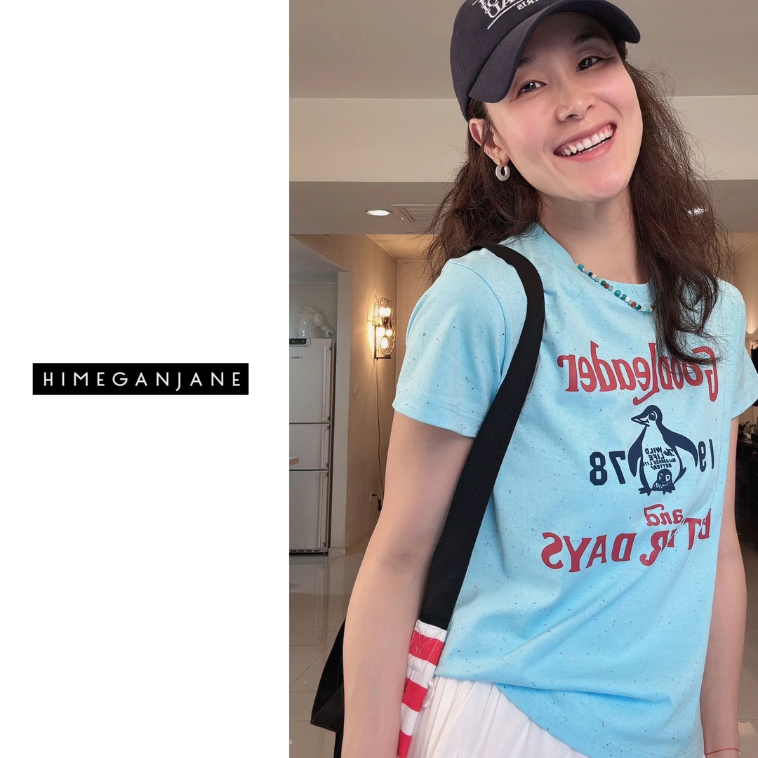 HIMEGANJANE “彩棉企鹅T” 超重工印花+刺绣 潮牌卡通短袖T 40521
