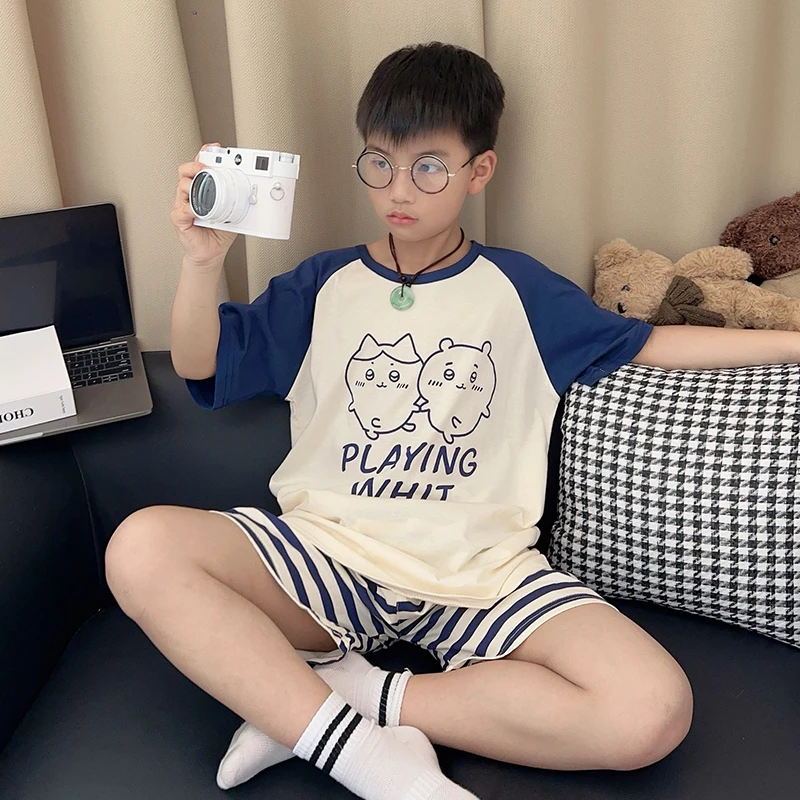纯棉儿童睡衣男童夏季短袖短裤两件套卡通可爱全棉新款男孩家居服