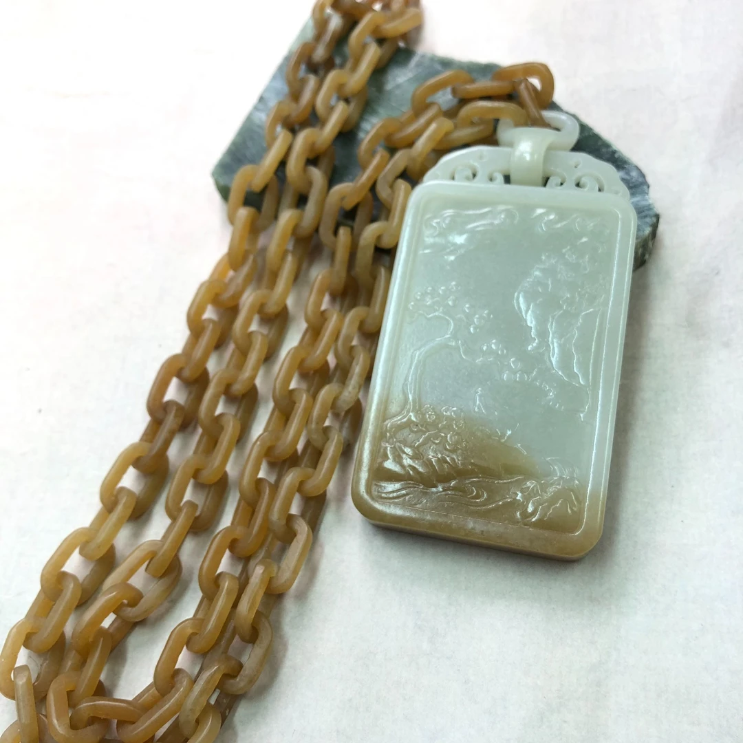 和田玉山水亭台楼阁一体链设计项链39