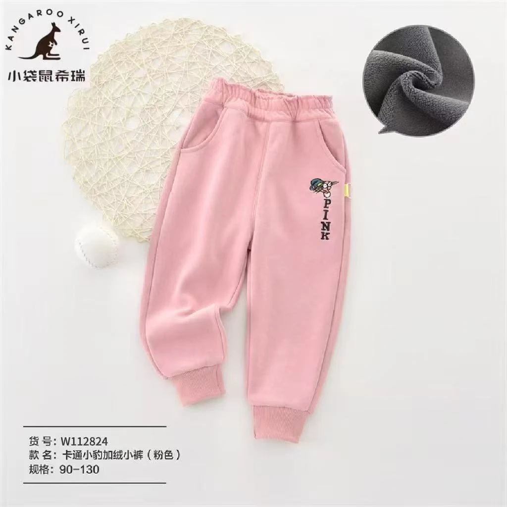 新款卡通小豹儿童一体绒卫裤112824