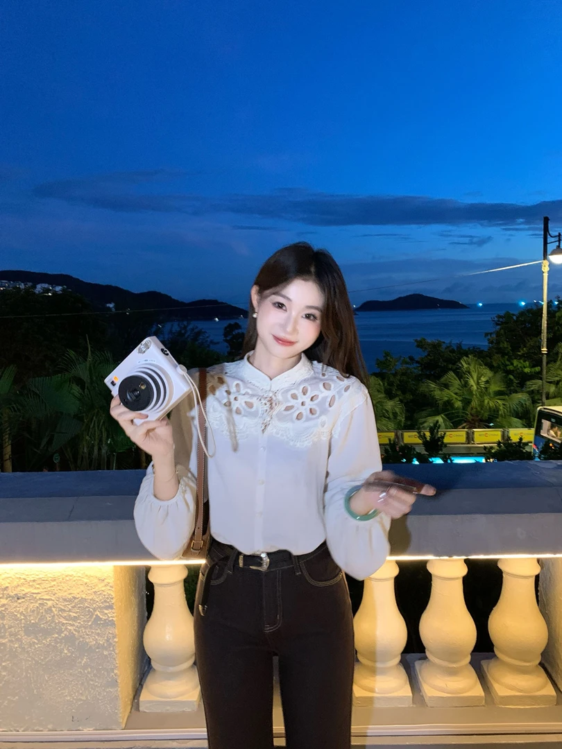 EIA一尧【茉莉奶白】现货气质清纯初恋感衬衫镂空刺绣上衣亦菲同款