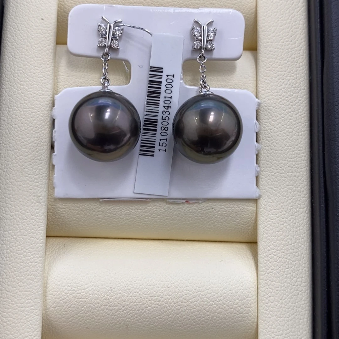 9K金镶嵌耳饰海水珍珠12-13点位