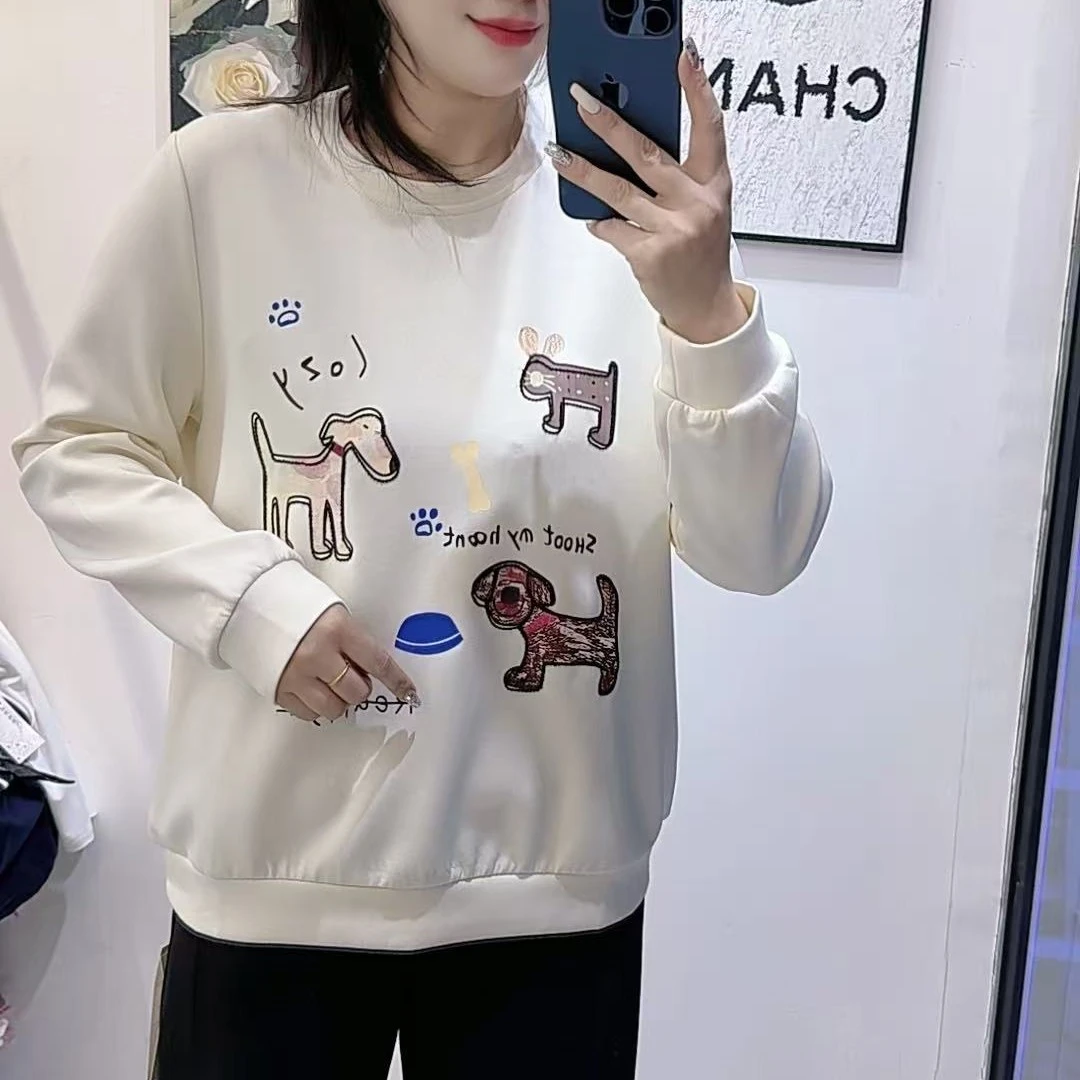 女权贵族8030狗圆领印花女套头款印花休闲卫衣长袖潮流上衣特价款