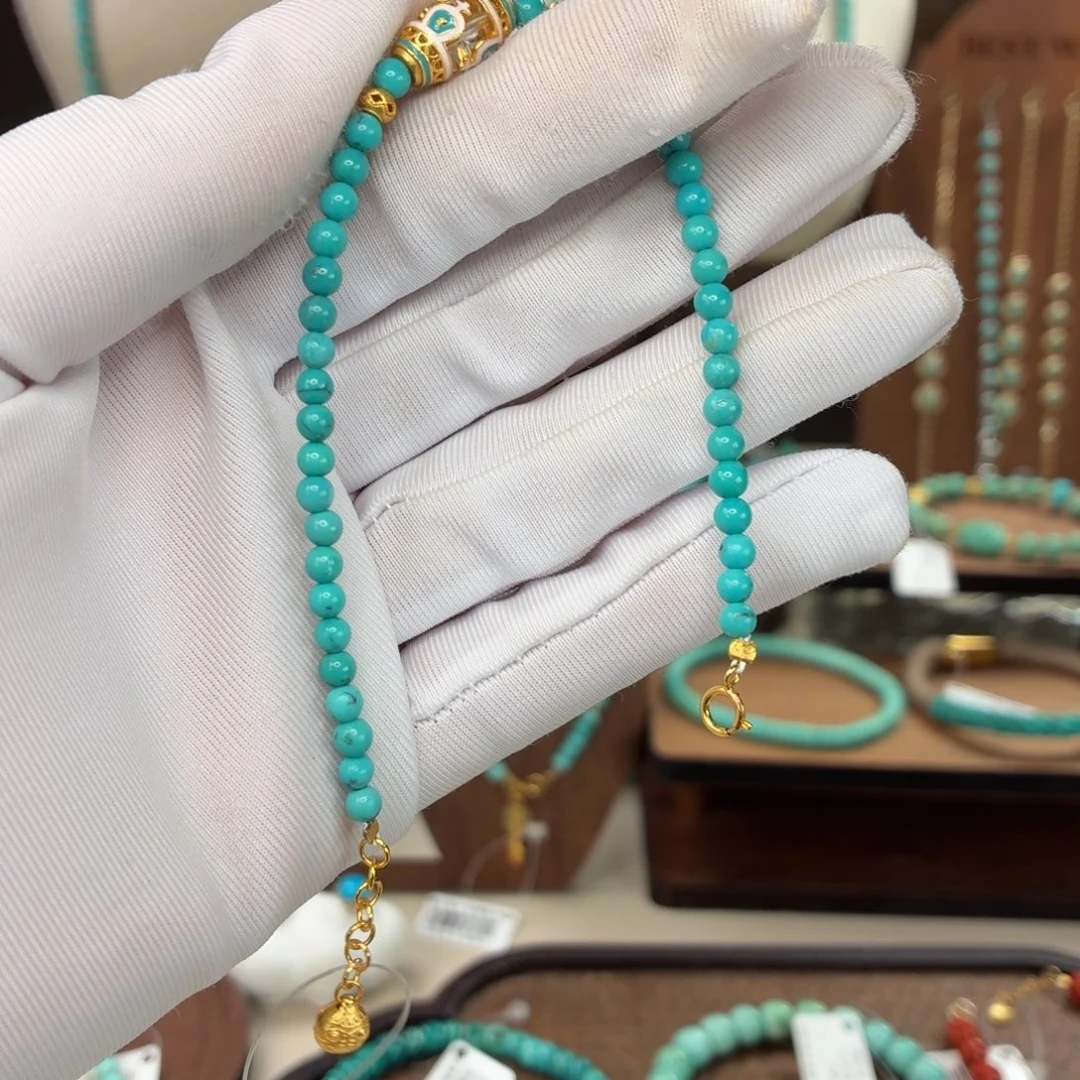 银S925镀金镶嵌绿松石手链