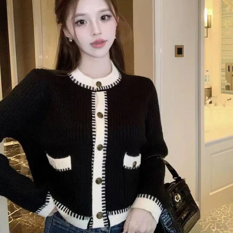 2095剪标小香风撞色外套女短款秋冬外搭针织开衫
