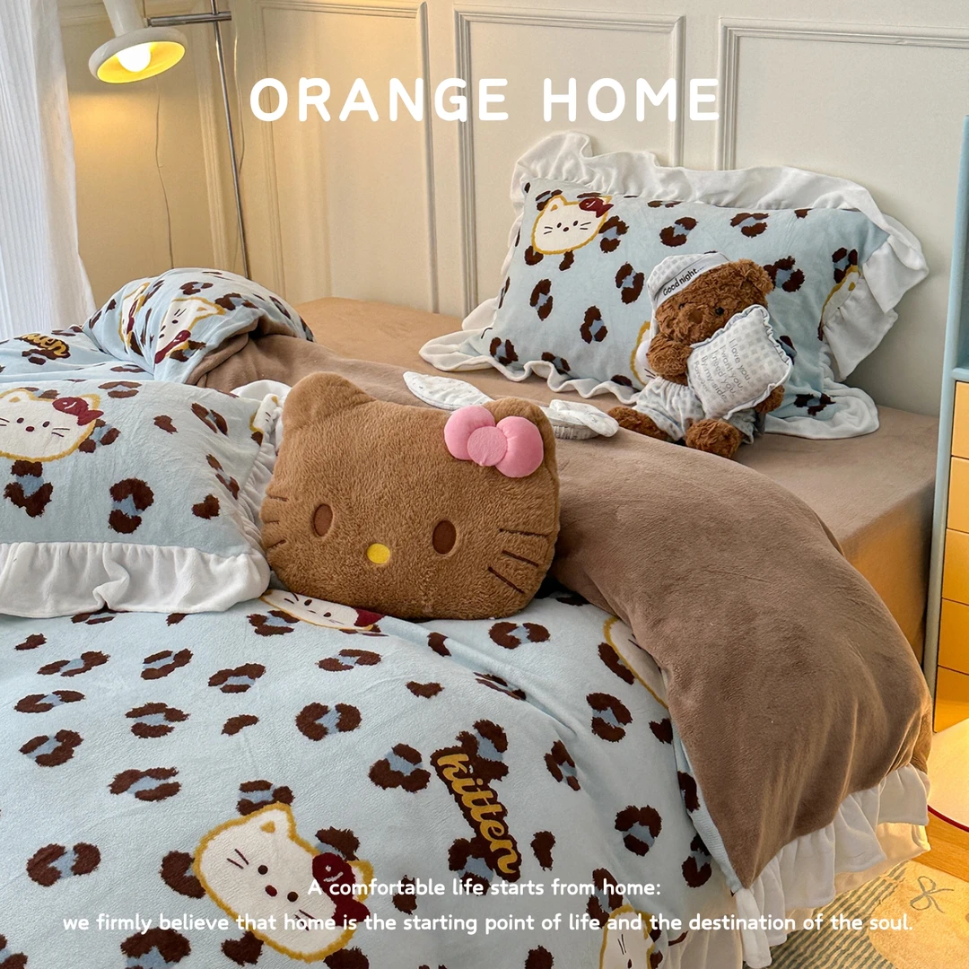 富安娜秋冬花边牛奶绒四件套可爱少女心加绒宿舍三件套