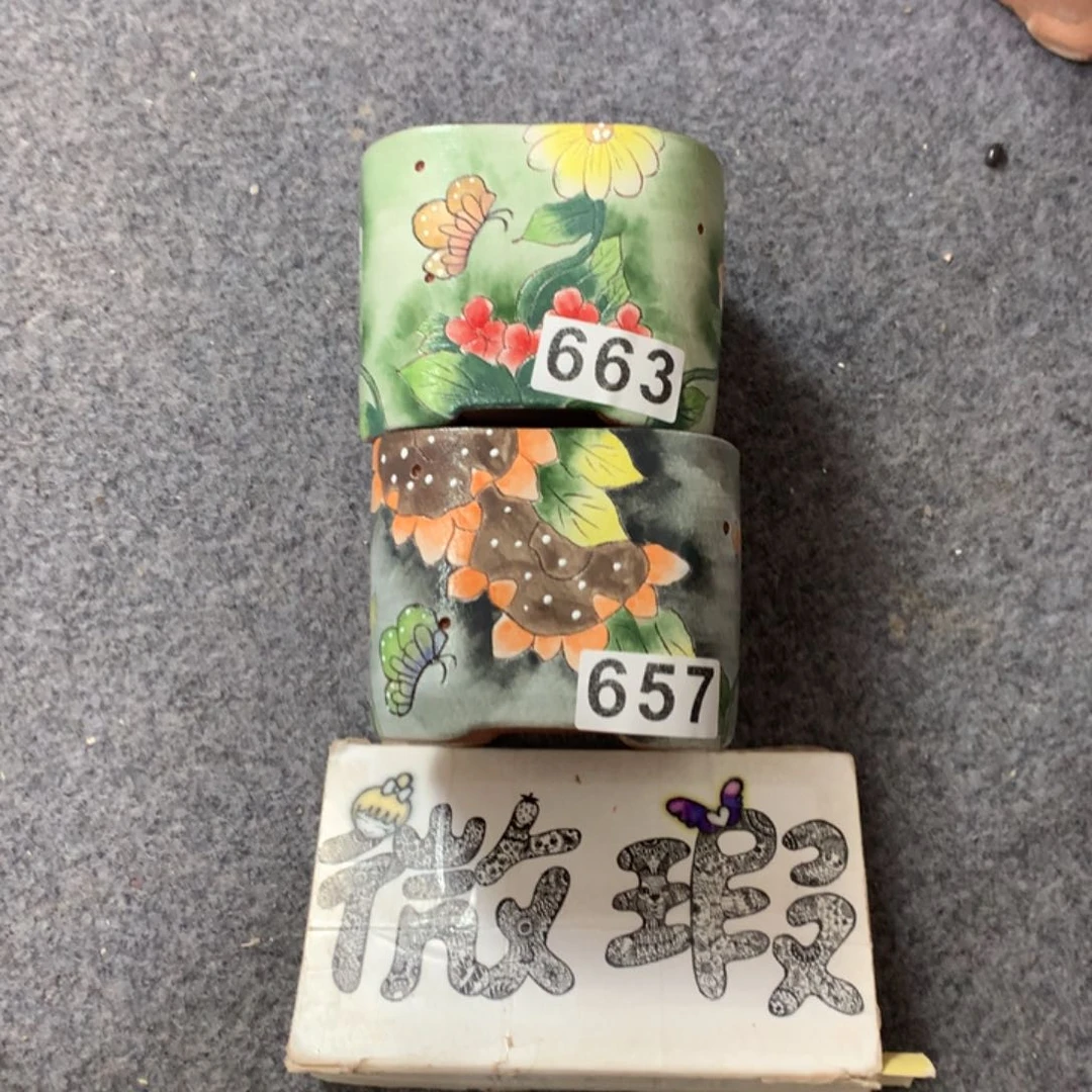 听***y微瑕花盆，手绘花盆
