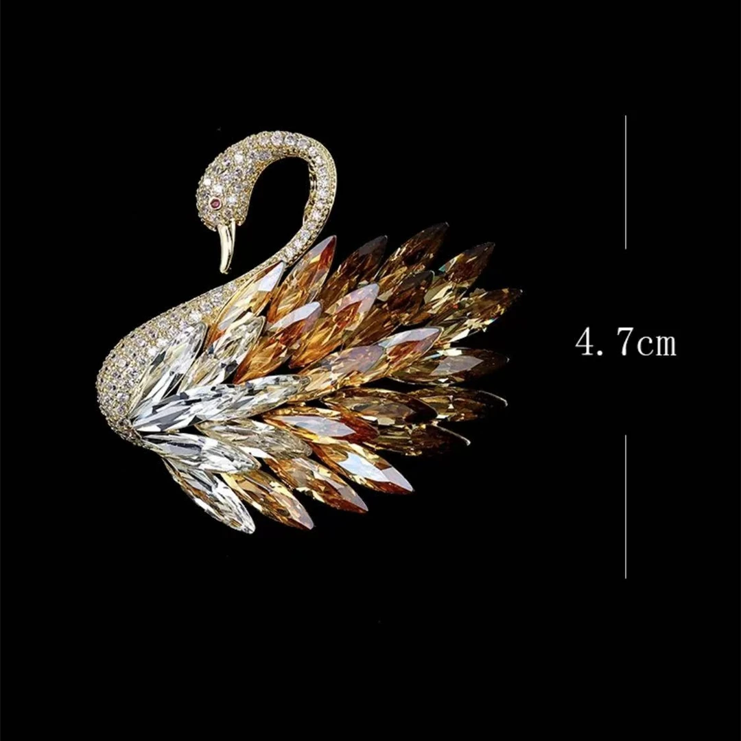 铜合金合成锆石胸针 【橙色小天鹅】胸针超闪精致胸花经典优雅奢华