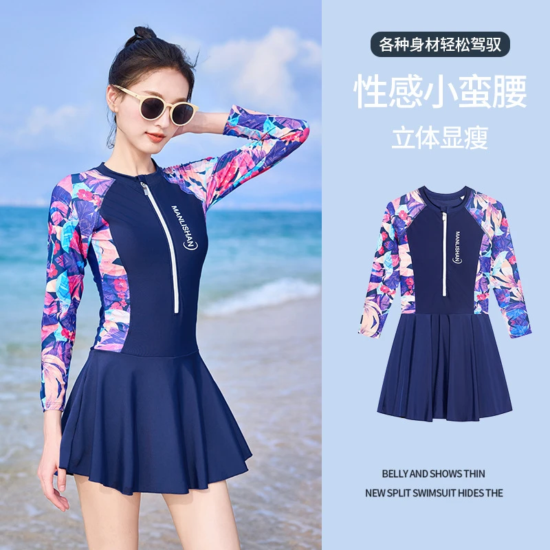 新款长袖泳衣女士防晒2025年连体遮肉显瘦高级感泳衣酒店温泉泳装