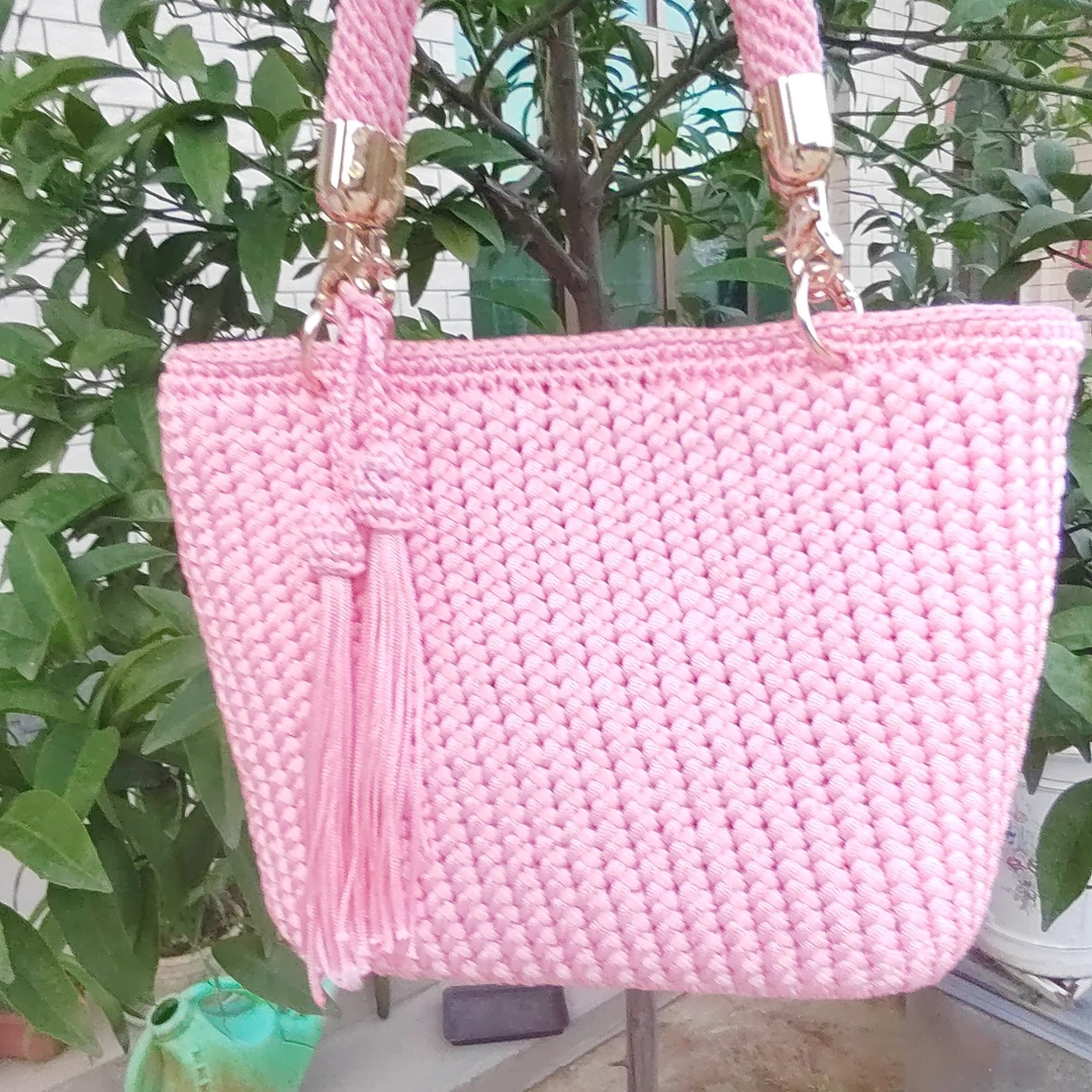 新款编织吸水手提包材料包非成品扁条线毛线手工编织带教程