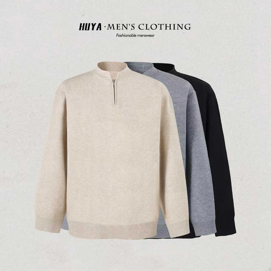 /虎牙兄弟/25冬季高级感立领半拉链纹理感花纱毛衣男针织衫 M8119