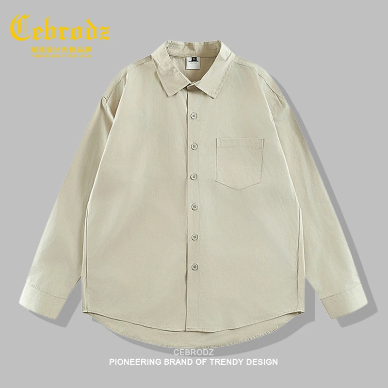 法国Cebrodz日系简约纯色基础款长袖衬衫男秋季休闲宽松纯棉衬衣