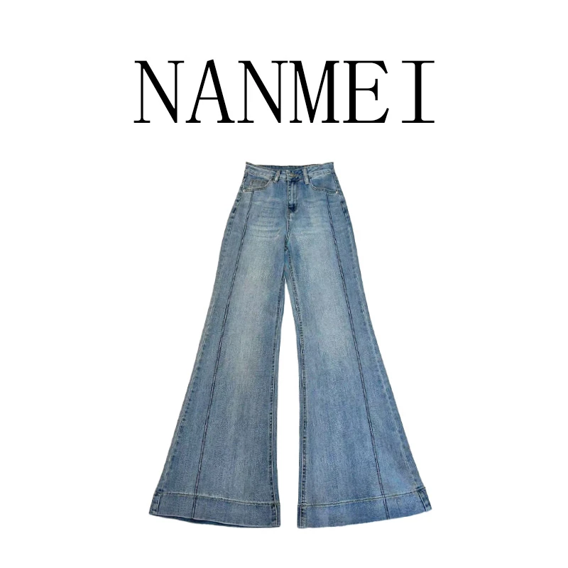 NM【美式街头】春款拉线高腰微喇牛仔裤6599