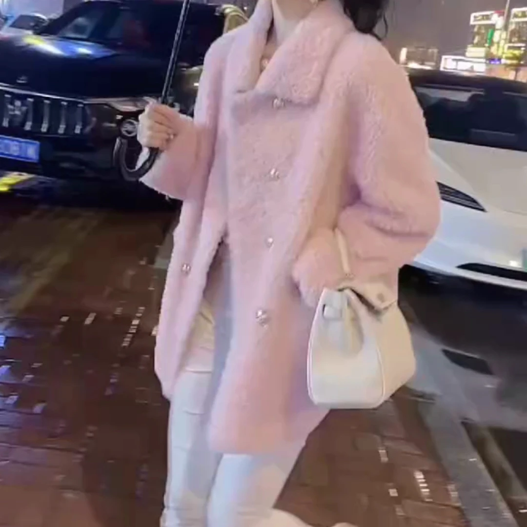 新款双排扣加厚宽松棉服洋气中长款外套