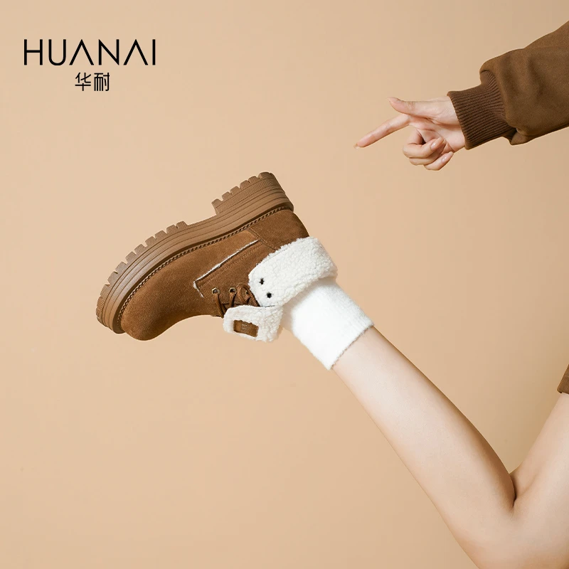 厚底复古毛毛马丁靴女加绒保暖冬季休闲百搭棉鞋