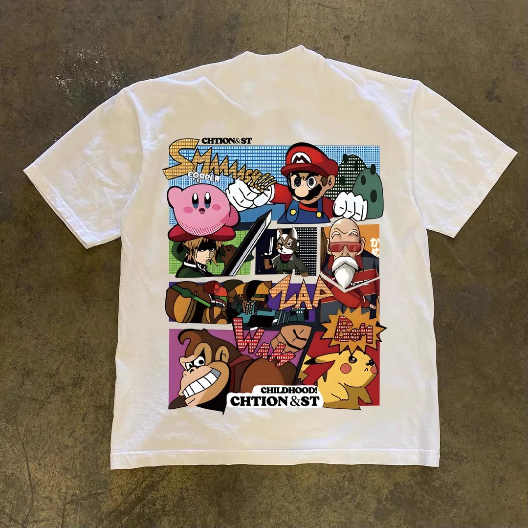 短袖T恤男国潮印花圆领重磅230Gins美式潮流夏季新款休闲半袖