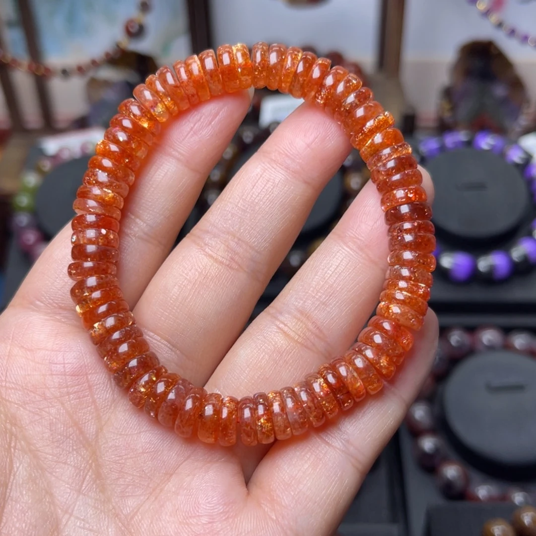 未镶嵌长石手链金太阳算盘珠单圈