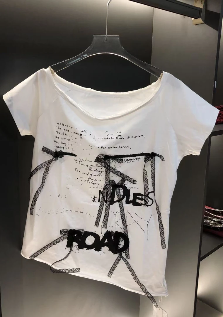 斜领印花耐磨通勤日常甜辣T恤休闲韩版欧美风芭比风