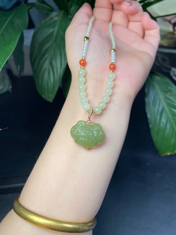 新疆和田玉黄口国风如意搭配手工绳链