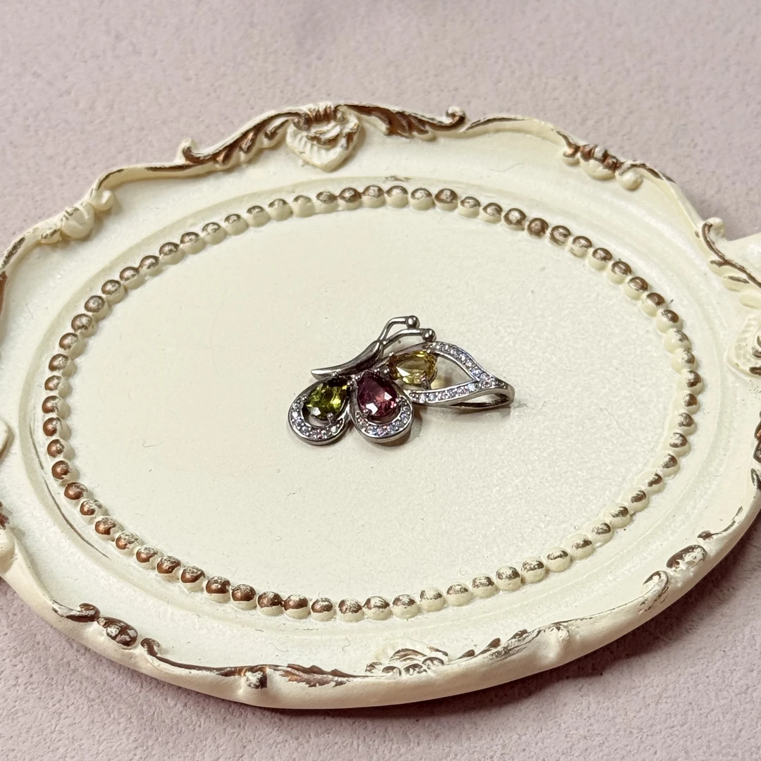 【六六中古】孤品精美碧玺水晶橄榄石s925吊坠ew2238带链