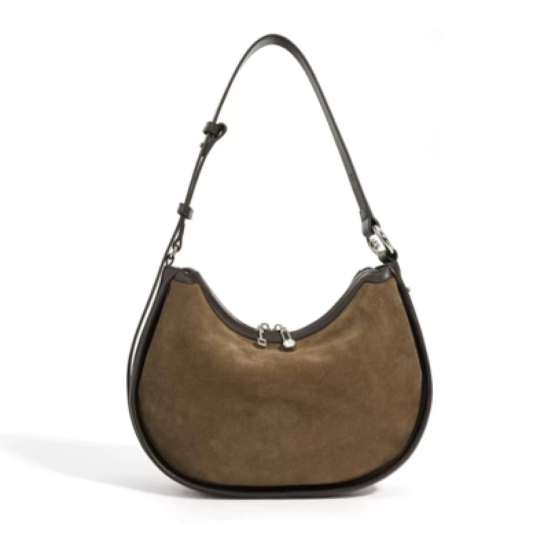 赔钱（清孤品无瑕疵）磨砂牛皮月牙包休闲简约单肩百搭斜跨时尚拼色