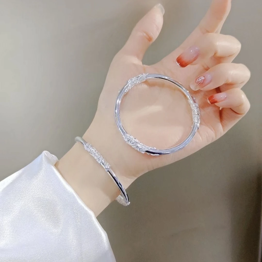 足银手镯 足银手镯 13号 繁花似锦闭口实心足银手镯