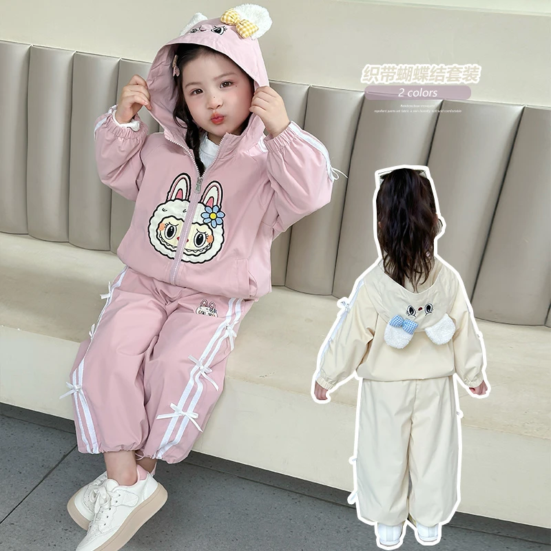 女童织带蝴蝶结套装洋气春秋款小女孩时髦女宝宝休闲两件套小童潮