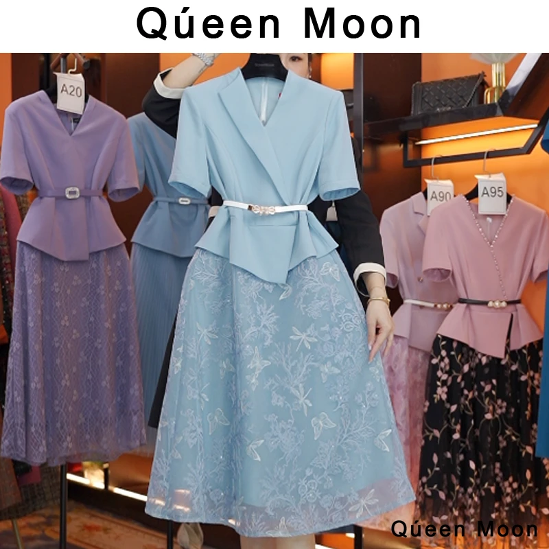 编码A84【QúeenMoon】经典轻奢百搭气质连衣裙拼接长裙 (定制女装)