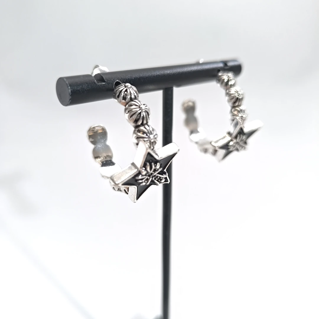 铜合金合成锆石耳饰 06738小众高级感气质独特半圆五角星十字耳钉