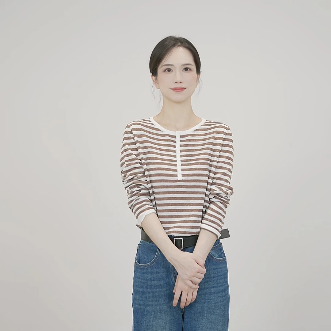 小禾【理性条纹】莱赛尔亚麻垂感文艺气质圆领宽松显瘦条纹上衣