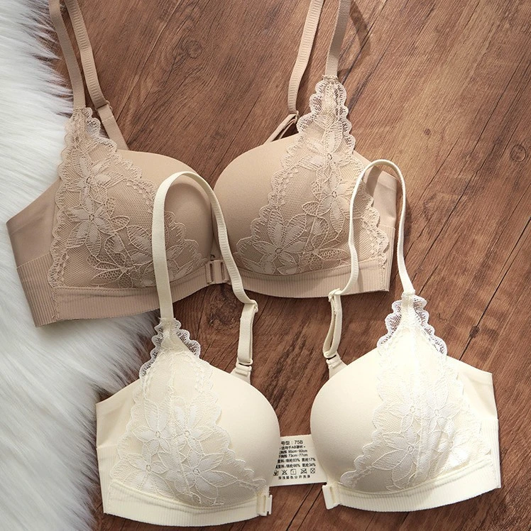 前扣内衣女性感胸罩蕾丝圆圆胸收副乳防外扩型无钢圈小胸聚拢显大