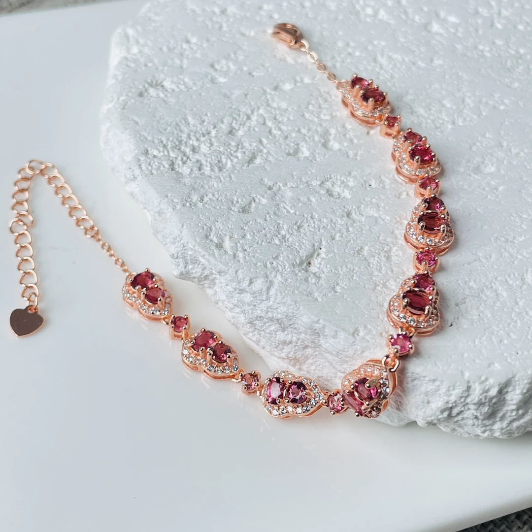 H164  天然碧玺手链  S925银  （多样性发其一）