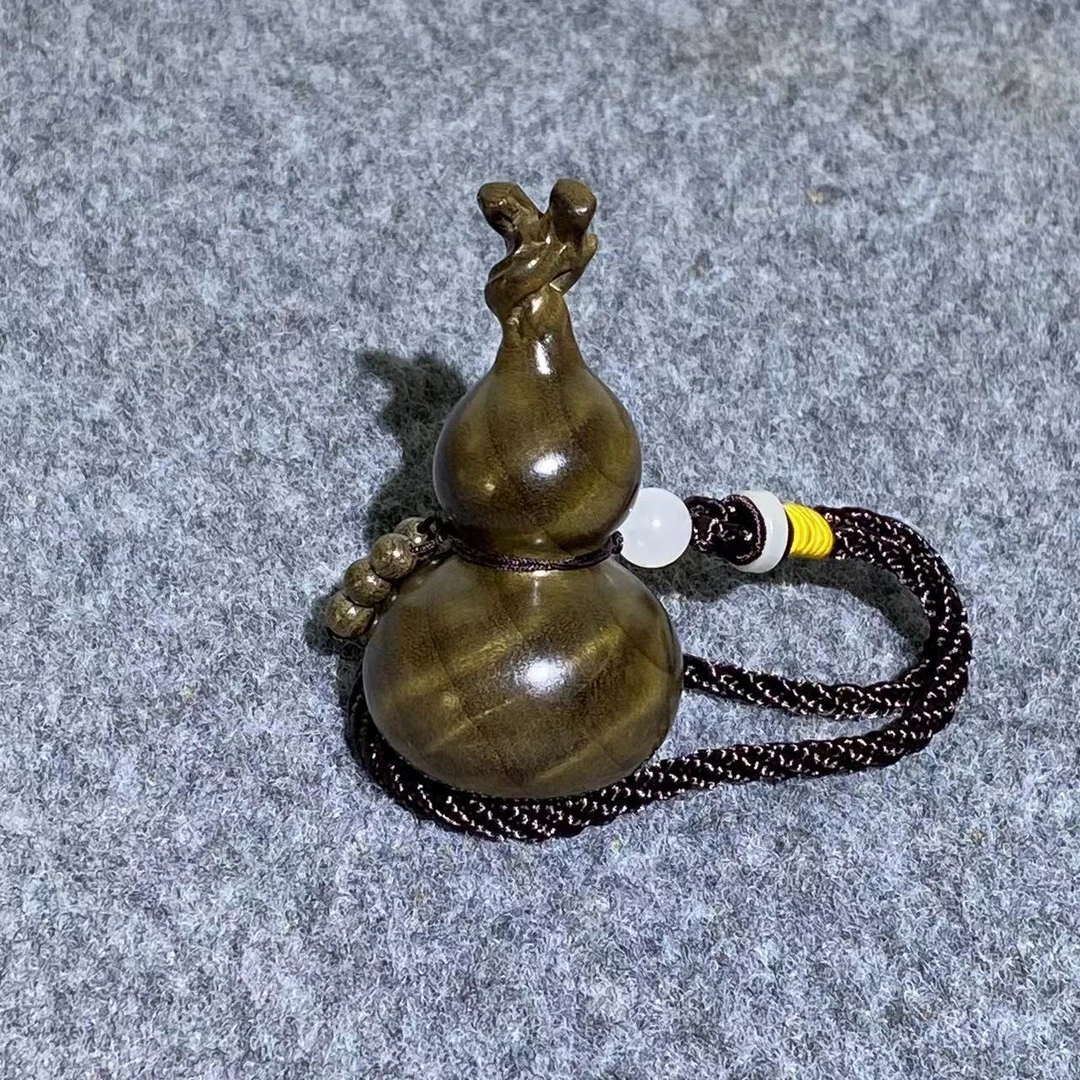 小叶金丝楠木阴沉木水波纹龙头葫芦手把件