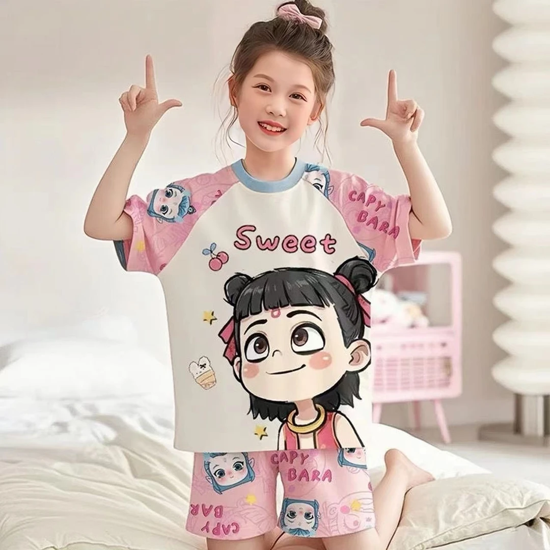 女童睡衣薄款夏季短袖中大童儿童哪吒2025新款空调家居服二件套装