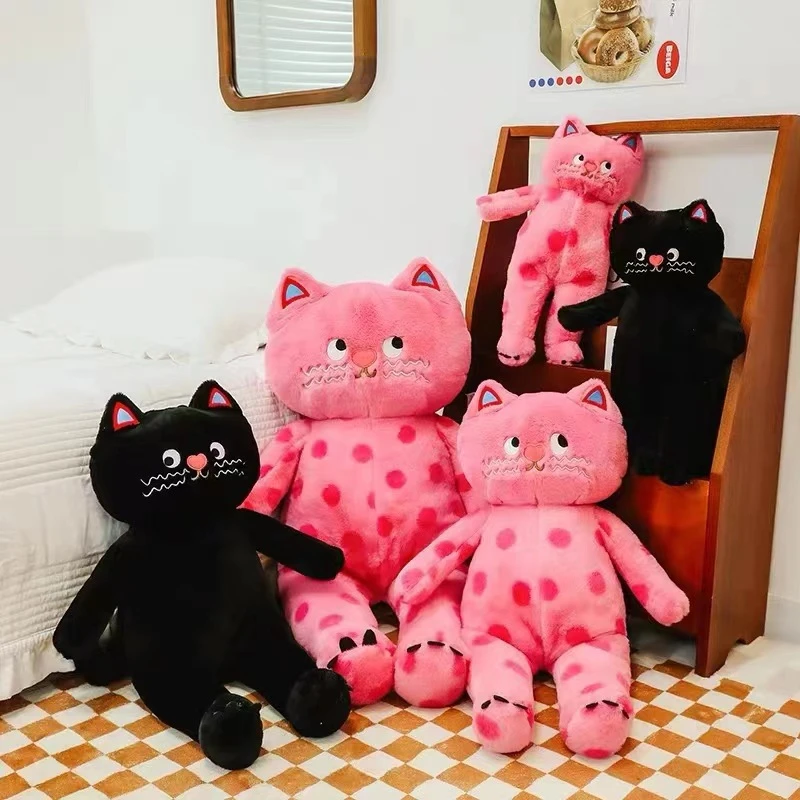 网红波点猫玩偶睡觉抱枕毛绒玩具猫咪公仔靠垫可爱娃娃生日礼物