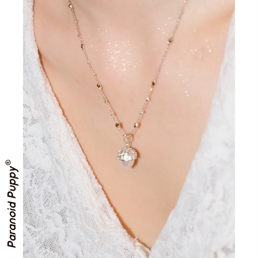 铜合金合成锆石项链  《橡》原创松果细项链简约高级感秋冬毛衣链