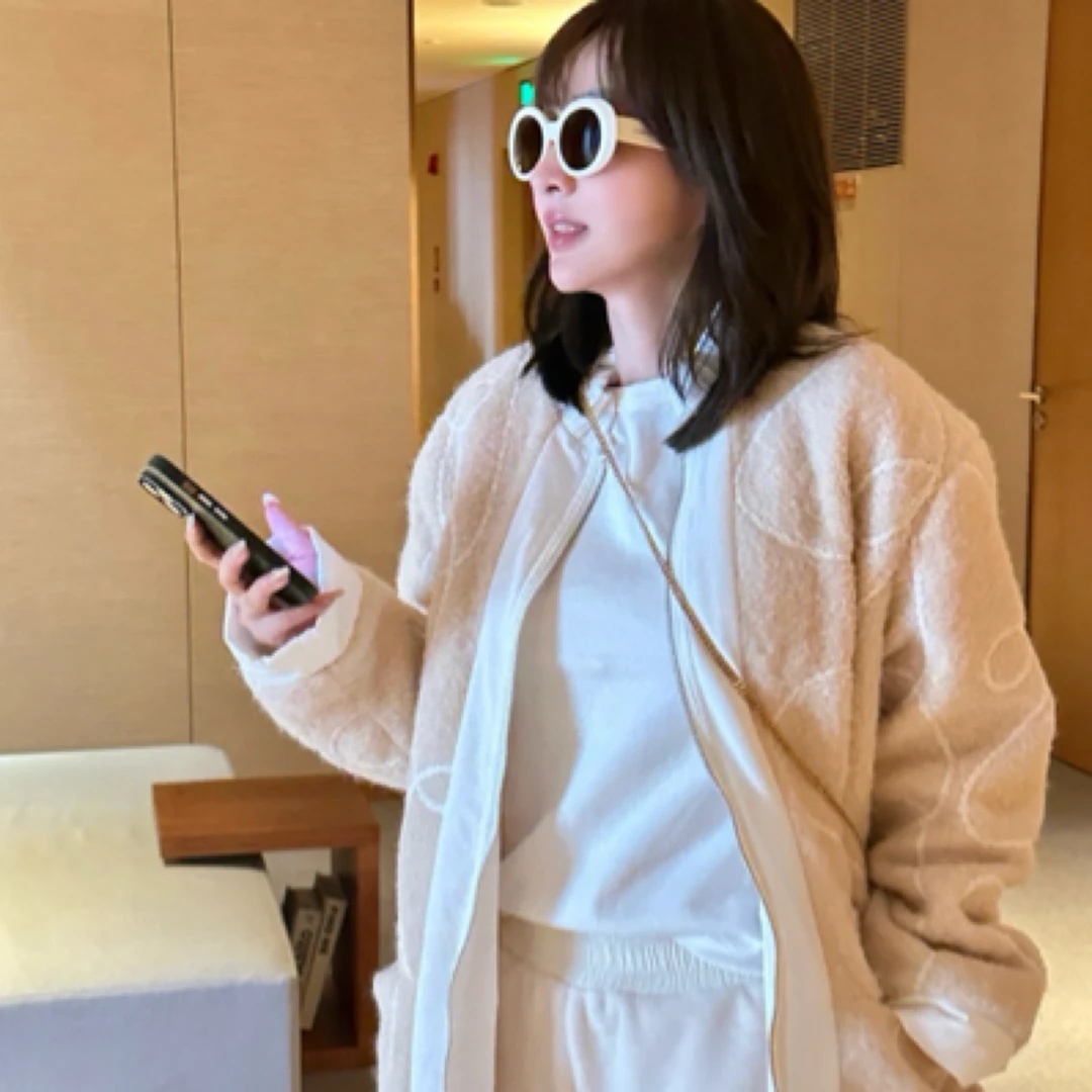 Noble.L 白色夹棉外套时尚百搭休闲气质女士秋冬长袖中长款宽松