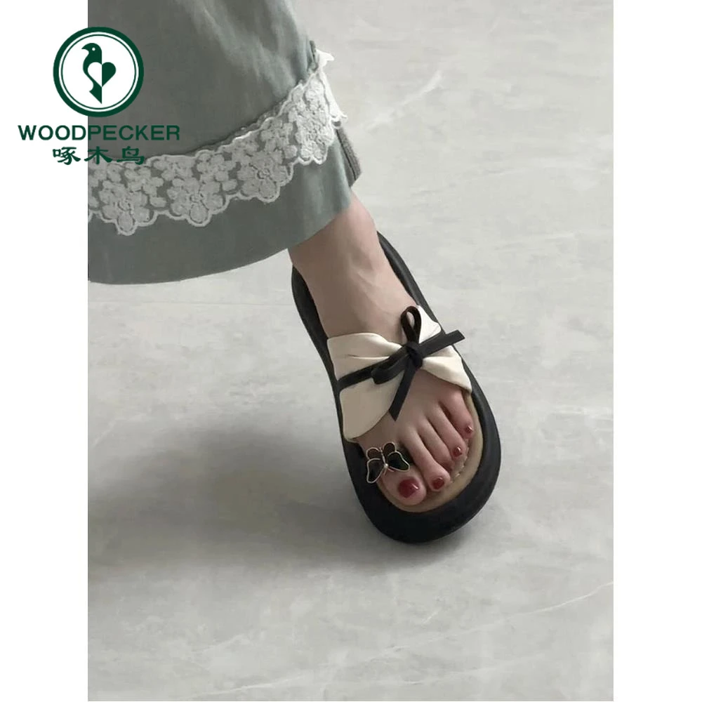 啄木鸟法式黑色厚底凉拖鞋女夏外穿2025新款高级感配裙子一字拖鞋