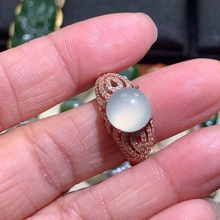 和田玉戒指银S925镶嵌